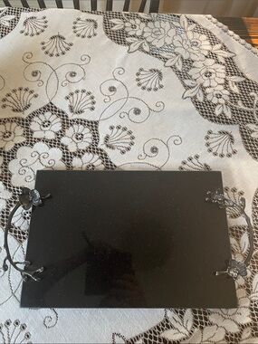 Michael Aram Black Nickel Plate Blossom Handle Granite Cheese Board Serving Tray